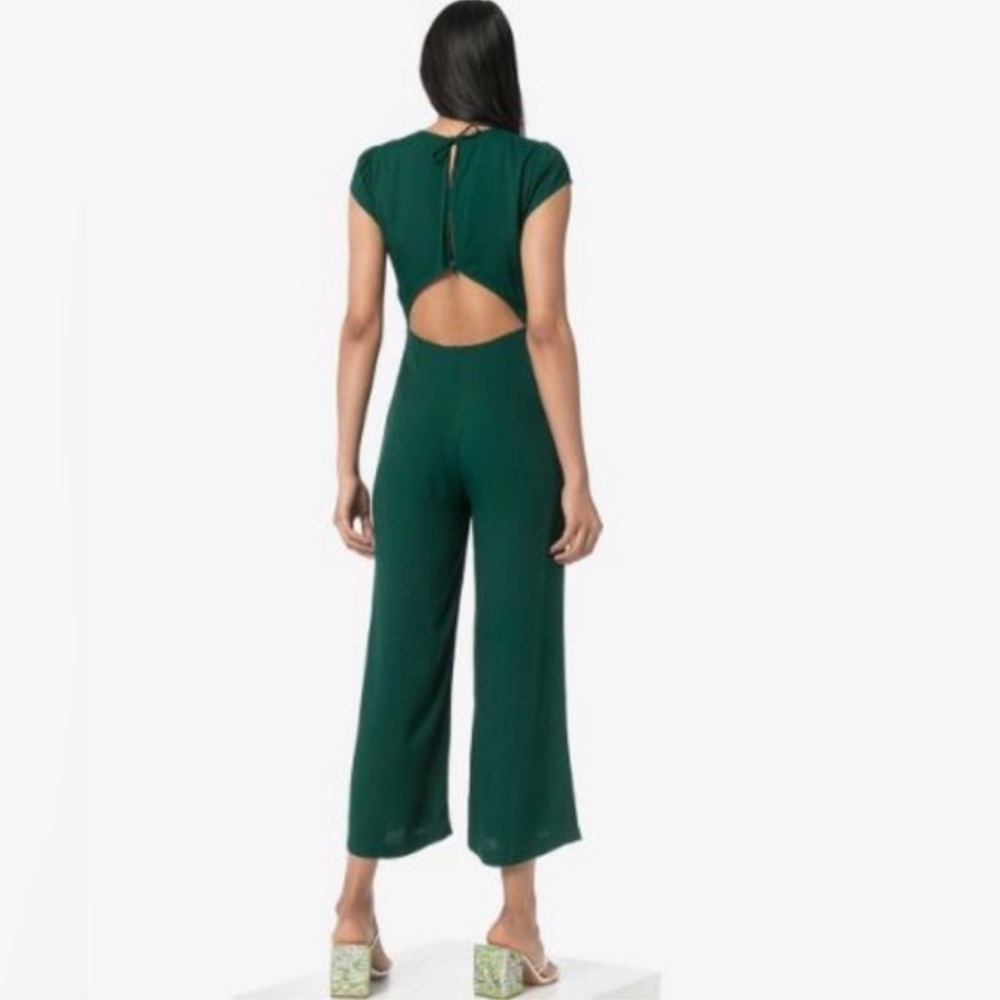 Reformation Mayer Open Back Jumpsuit Emerald Green Cap Sleeve Wide Leg Size 8 - Picture 3 of 8